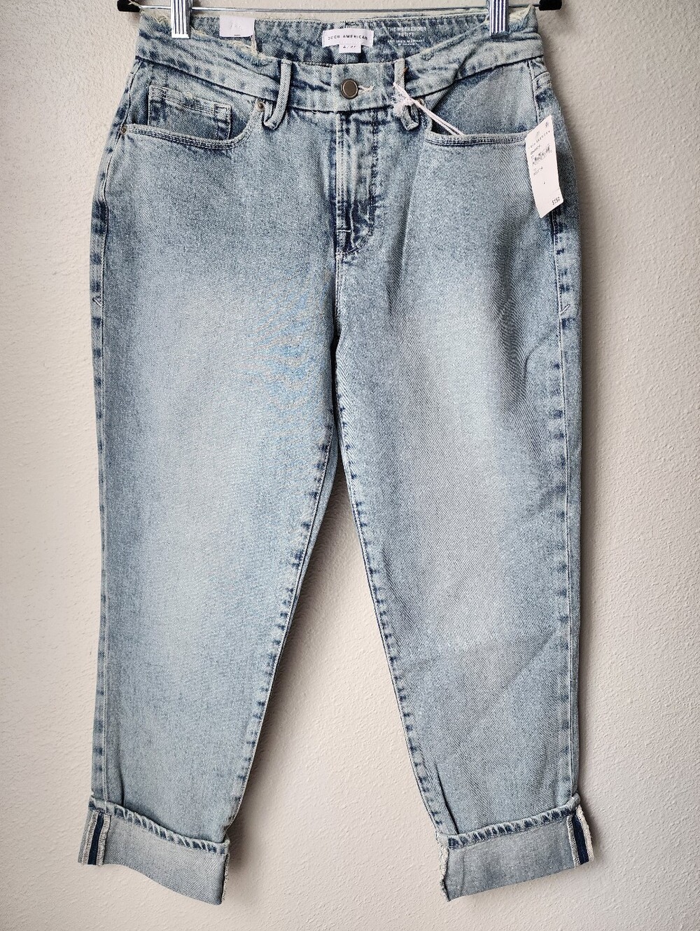 Good American The Petite Weekender Ankle Cuffed Denim Jeans Size 4P In Indigo